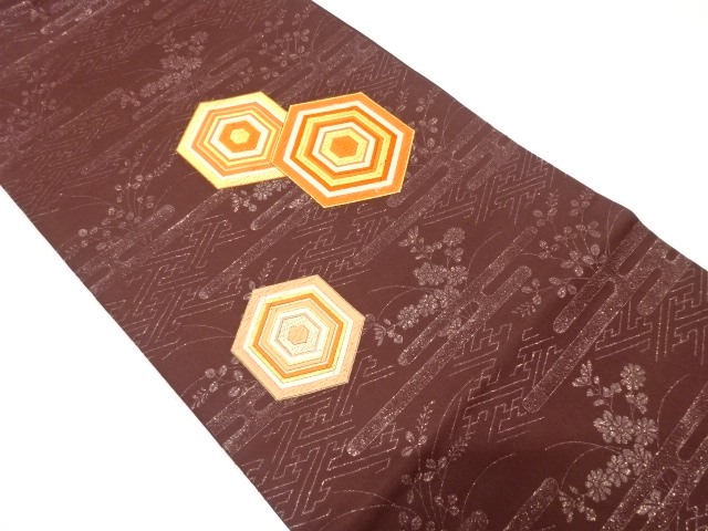 JAPANESE NAGOYA OBI / WOVEN AUTUMN FLOWERS